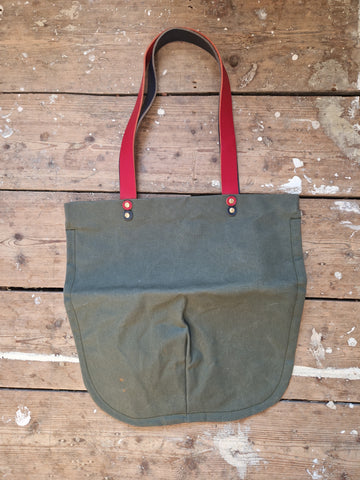 Archive Totely canvas Shopper Olive with navy and red straps